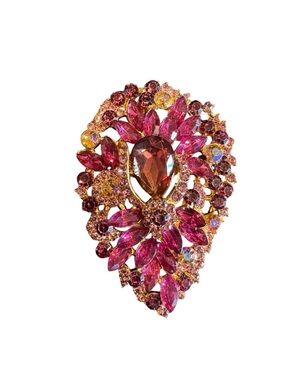 Pink Crystal Teardrop Statement Brooch - Women Jewelry